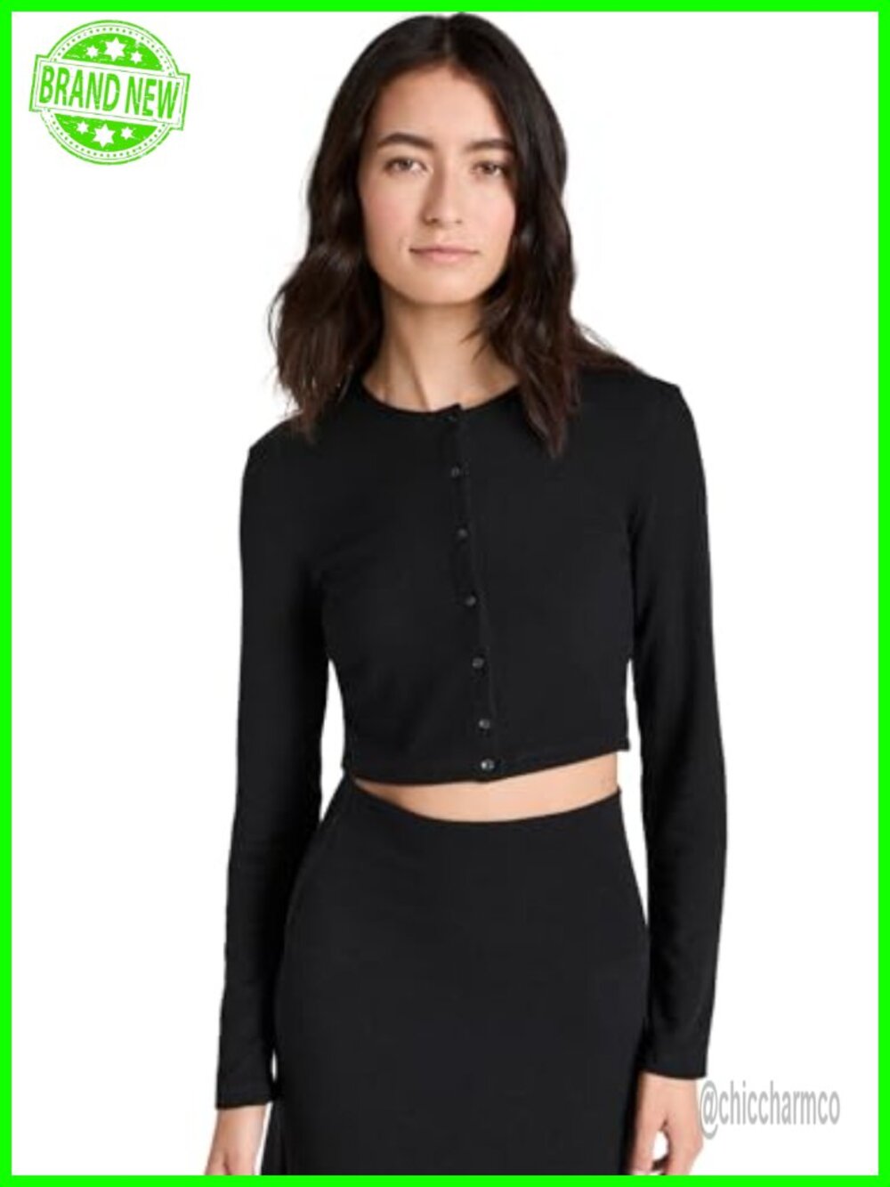Leset Lauren Crop Cardigan II Soft Fine Knit Button Fitted Crew Neck